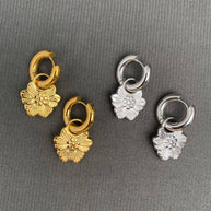 18K GP S. Steel Flower Huggie Earrings