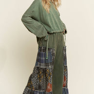 Mineral Washed Tiered Plaid Wide Flare pants HP6675
