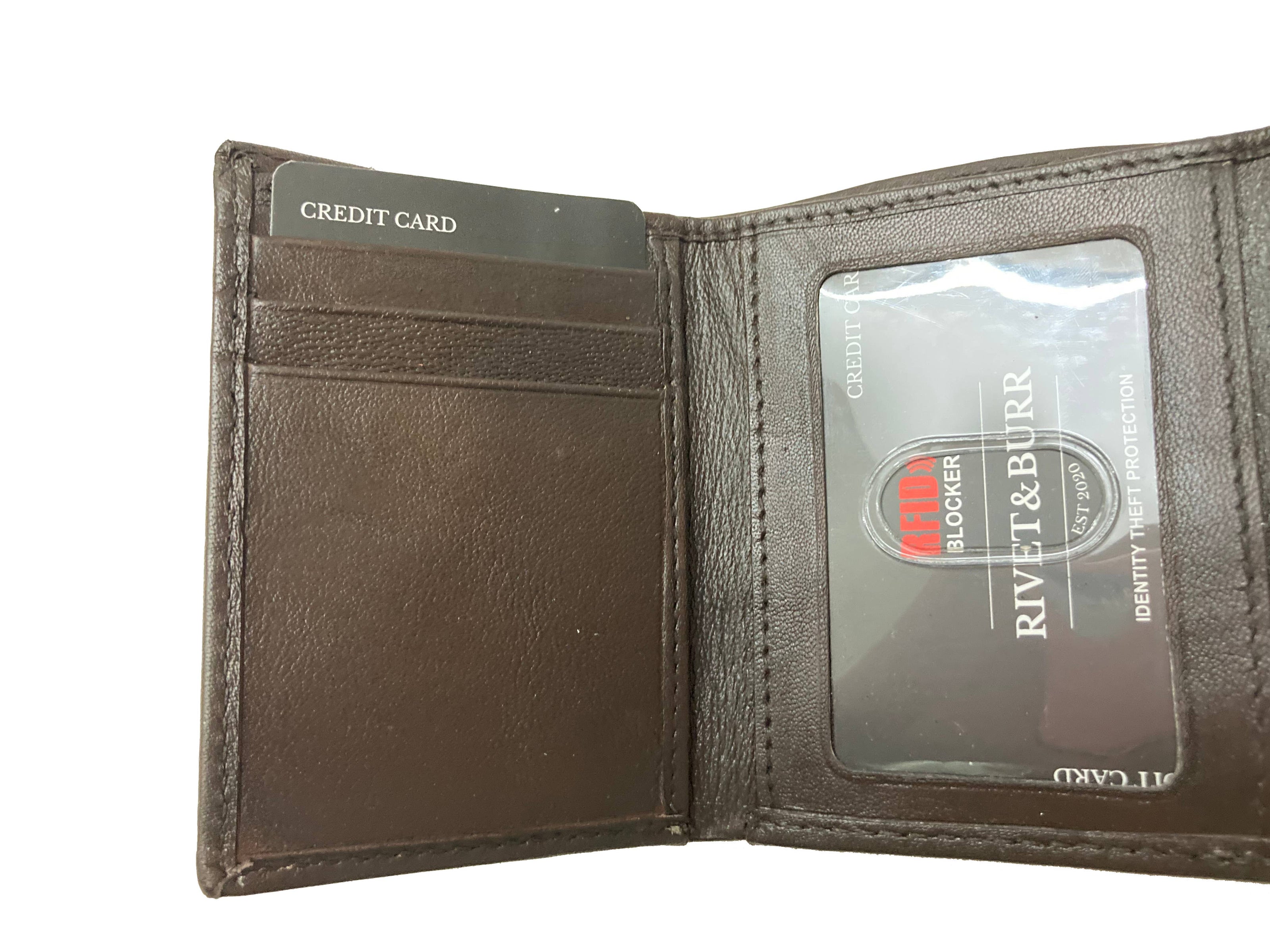 Double Stitch Leather Trifold Wallet