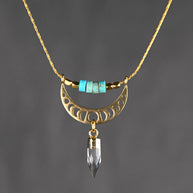 Moon Phase Necklace w/ Turquoise Jasper & Crystal