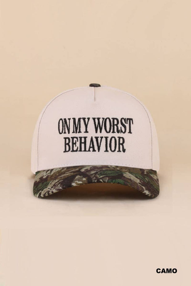 On My Worst Behavior Two Tone Canvas Cotton Cap