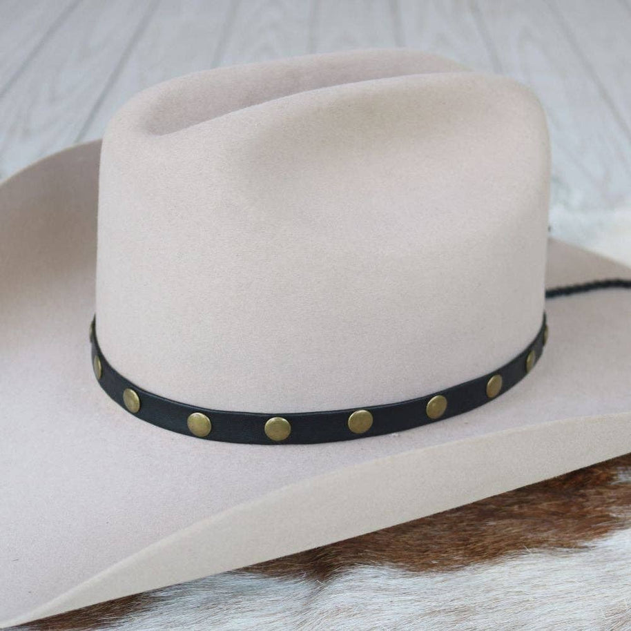 Black Studded Goat Leather Hat Band