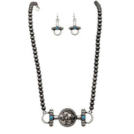 Horsebit Buffalo Coin Western Necklace Earrings Set