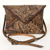 Hand-Tooled Floral Leather Envelope Purse, Multiple Colors
