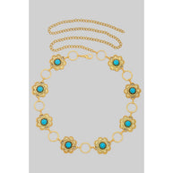 Flower & Turquoise Concho Belt, Gold