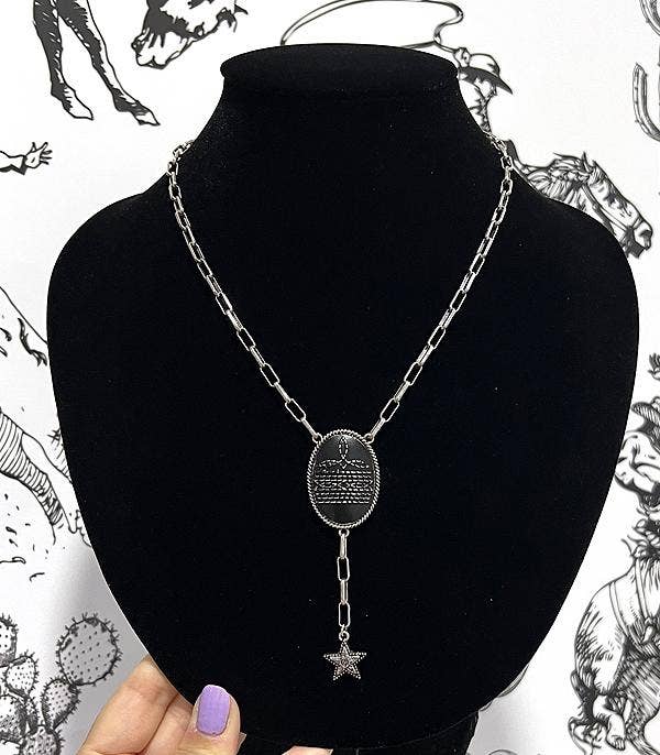 Boot Stitch Concho Lariat Necklace