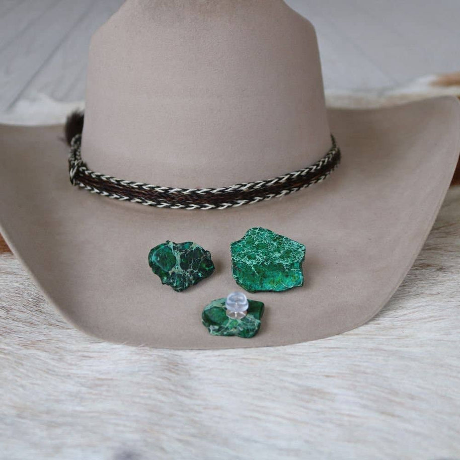 Green Stone Button Hat Pin