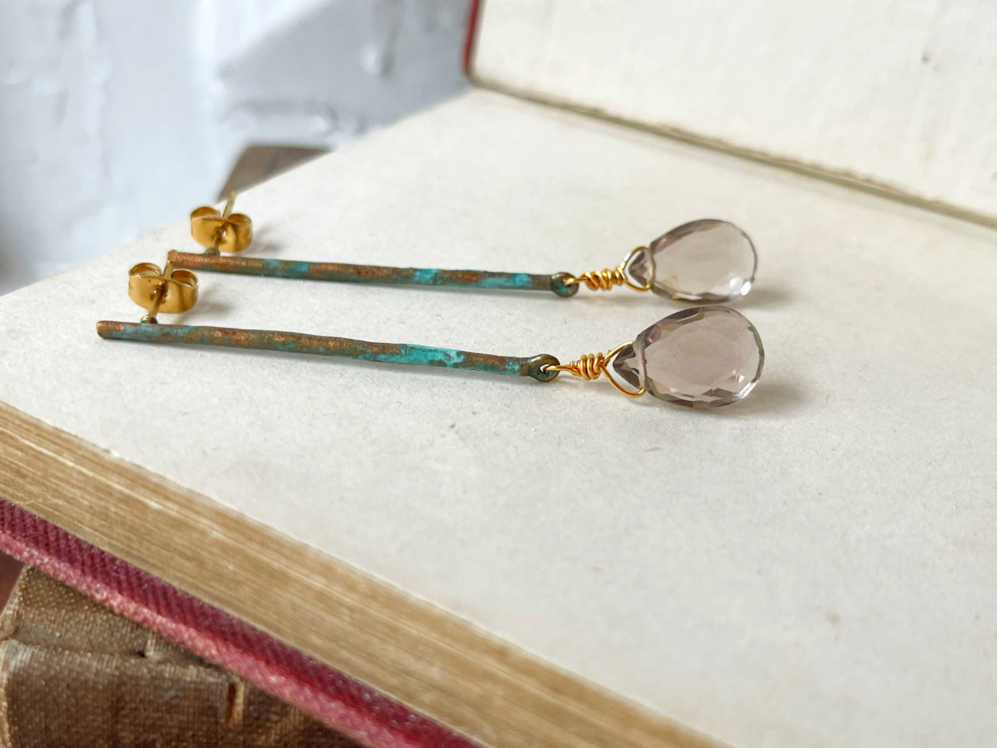 Patina & Smoky Topaz Stick Earrings