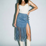 Black Fringe Buckle Skirt