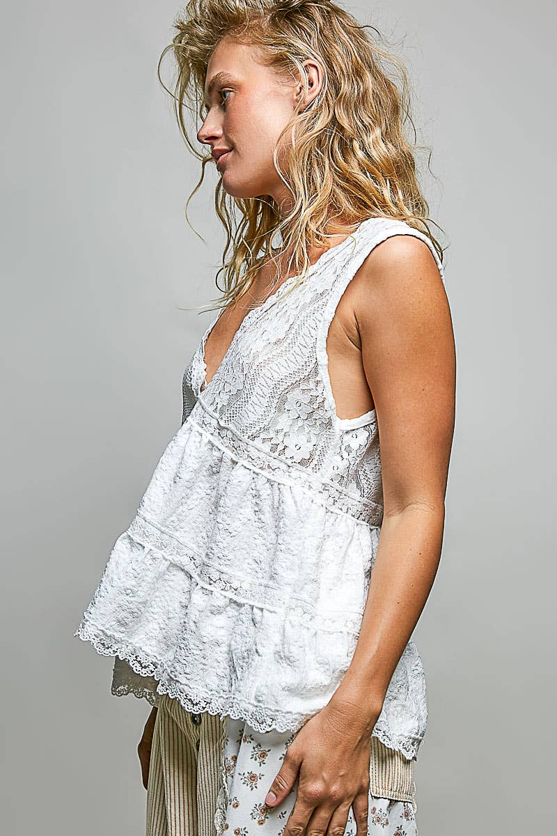 Deep V-Neck Lace Top