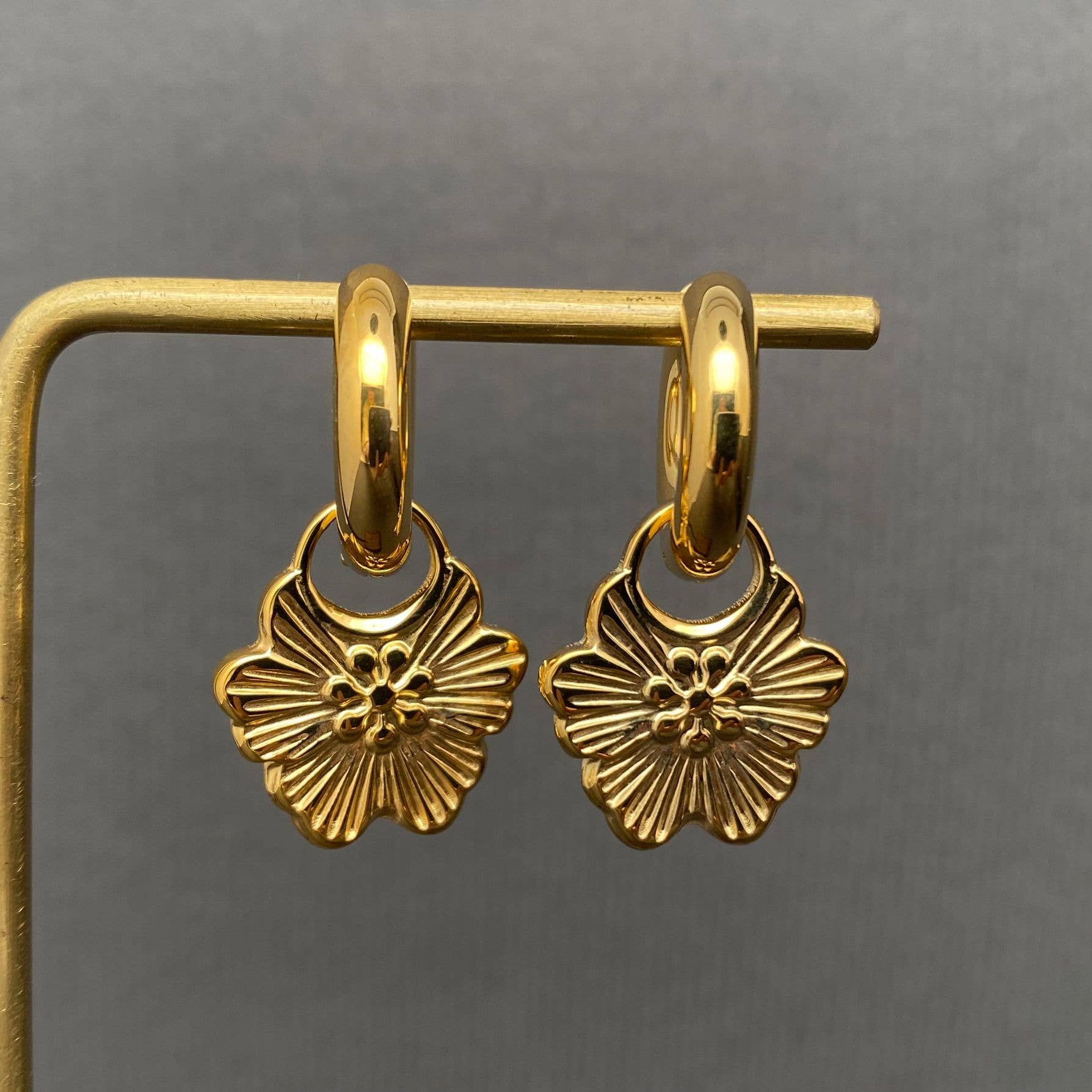 18K GP S. Steel Flower Huggie Earrings