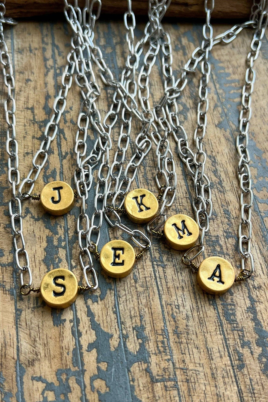 Circle Initial Pendant Necklace TWO TONE