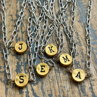Circle Initial Pendant Necklace TWO TONE