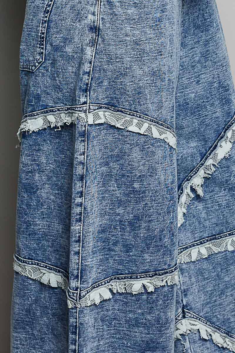 Relaxed Fit Lace Trim Overalls