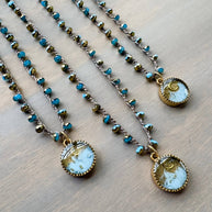 Rising Moon Mountain Portal Pendant And Crocheted Crystal Necklace