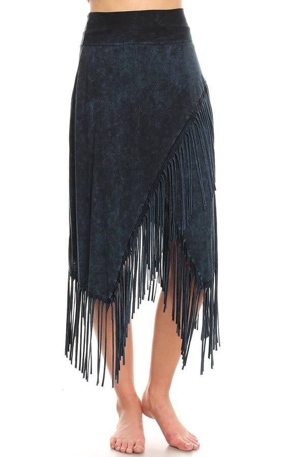 Stretch Fringe Skirt, Navy