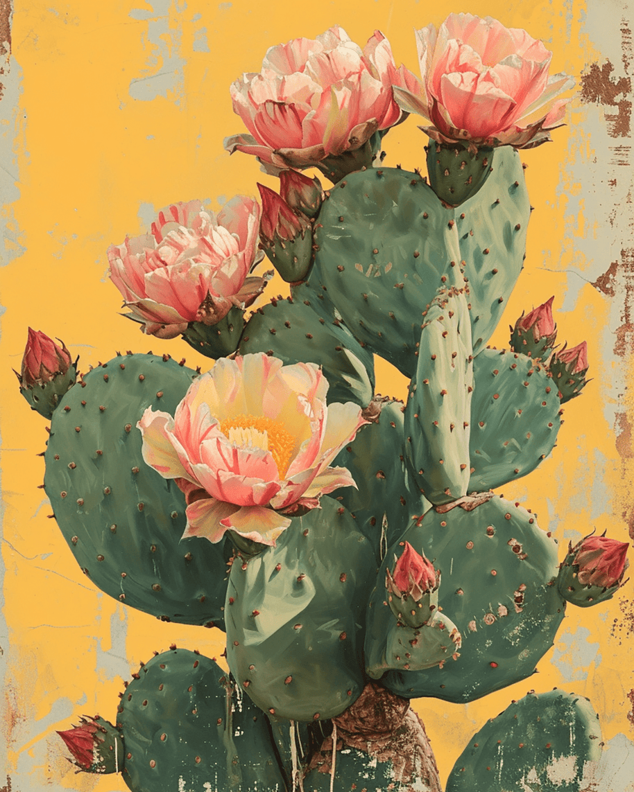 Vintage Southwest New Mexico Prickly Pear Cactus 8"x10" Art Print