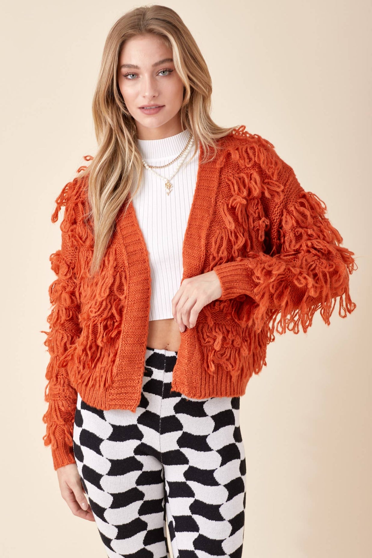 Orange Fringe Cardigan