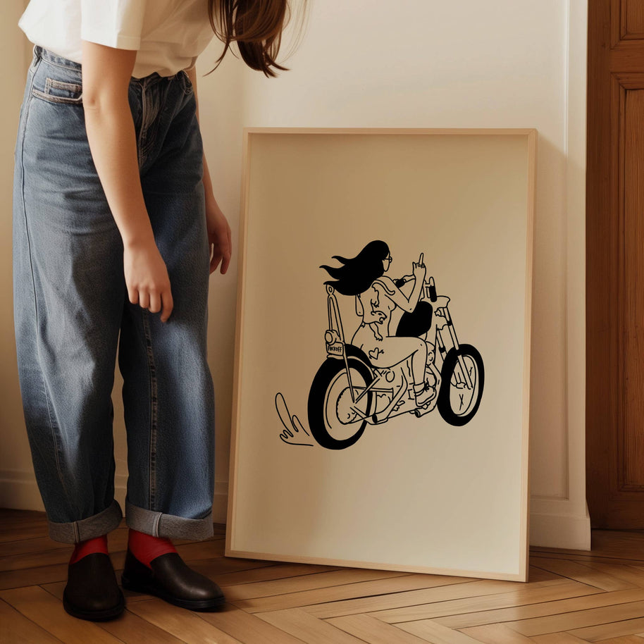 Biker Chick Minimal Art Print