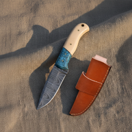 8' Handmade damascus steel knife with leather sheath