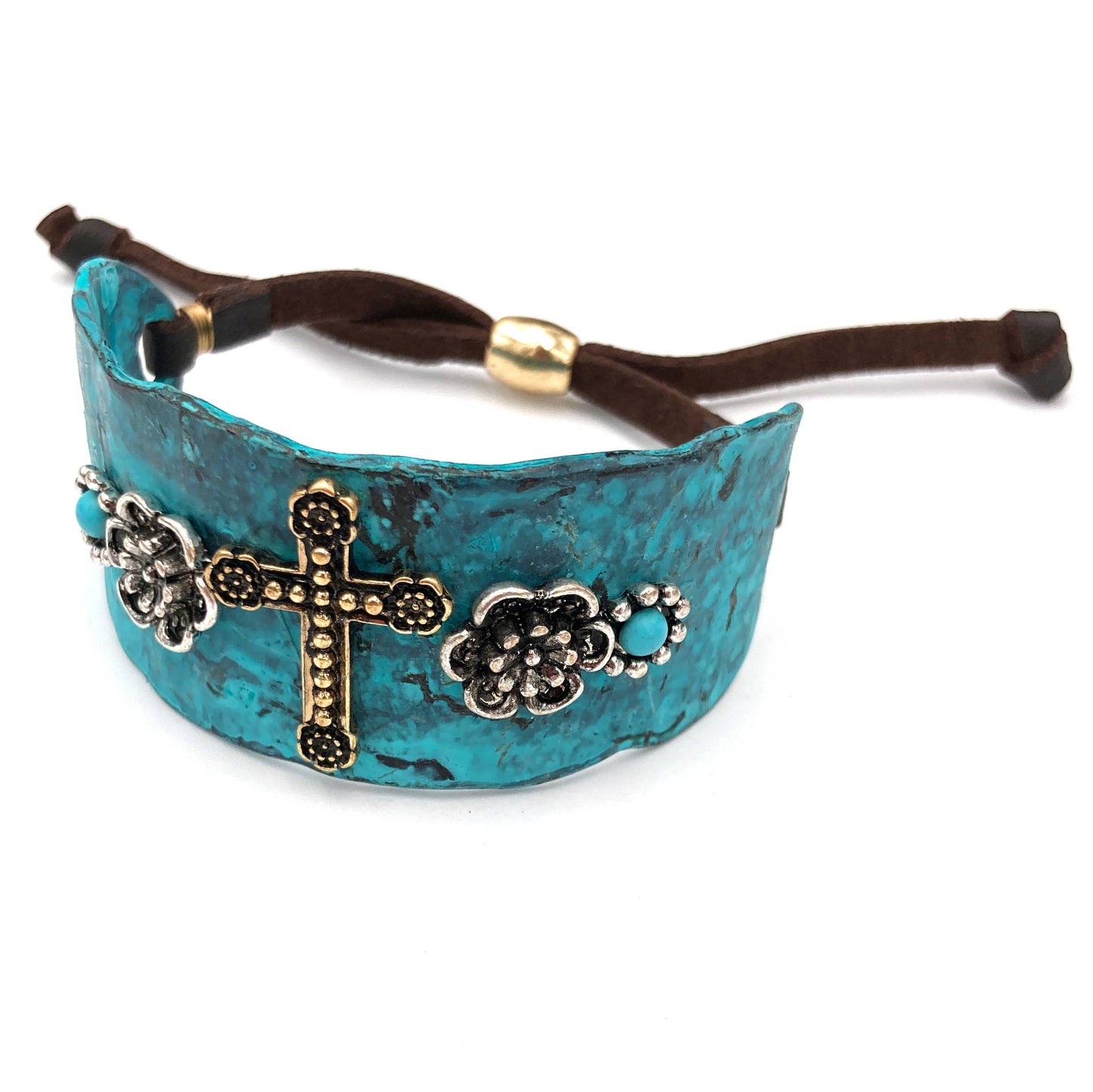 Cross Flower Turquoise Western Bracelet Cuff