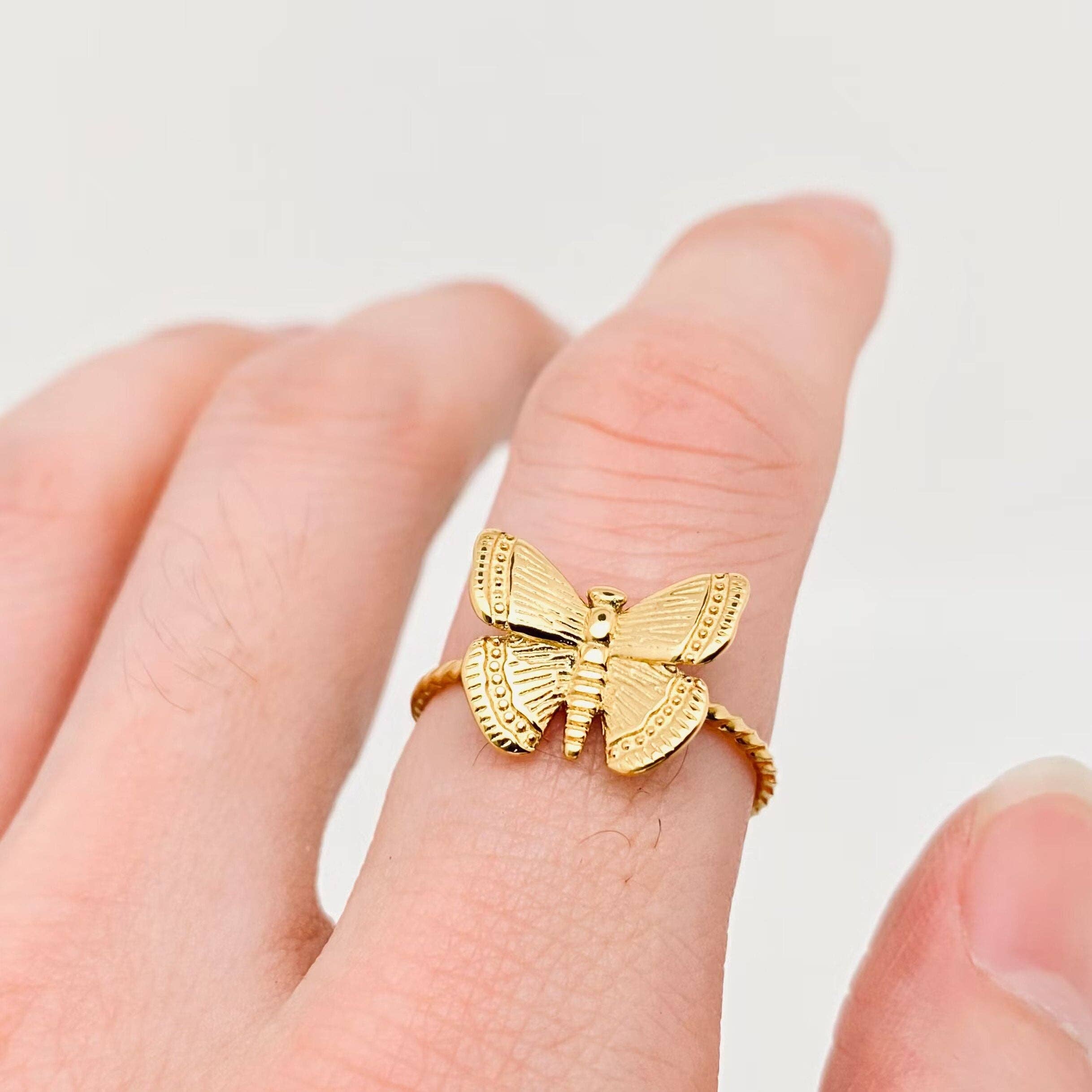 18K Gold Plated Stainless Steel Butterfly Ring - FGS