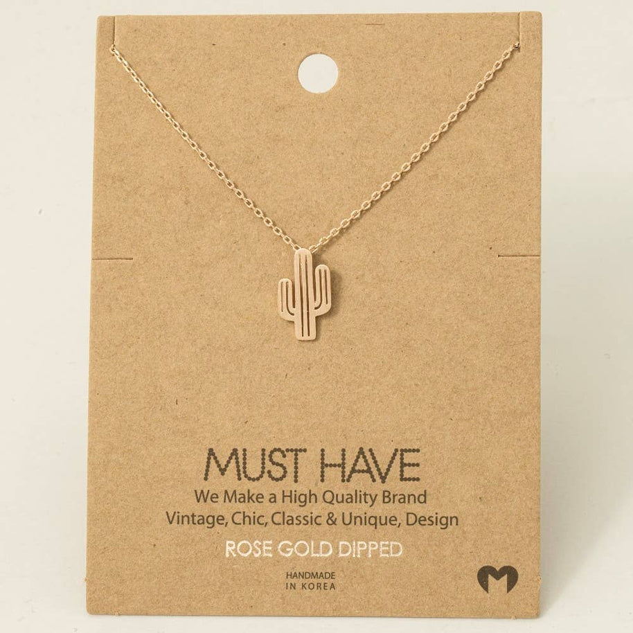 Gold Dipped Cactus Pendant Necklace