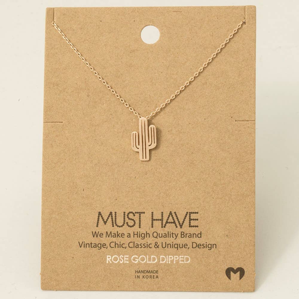 Gold Dipped Cactus Pendant Necklace