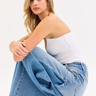 High Rise Wide Leg Jeans with Tucked Side Panel