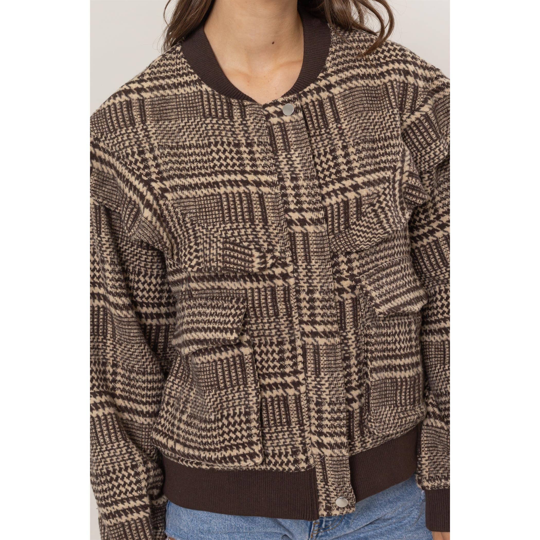 Plaid Ruffle Bomber Jacket