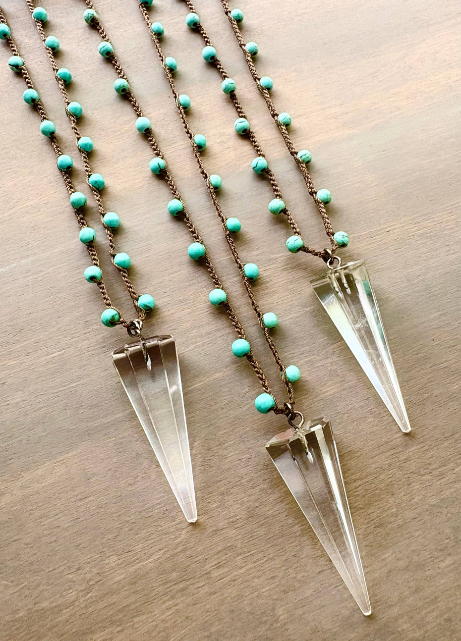 Turquoise And Quartz Arrow Crocheted Layering Necklace