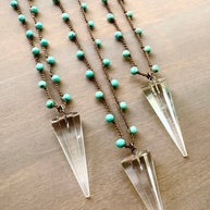Turquoise And Quartz Arrow Crocheted Layering Necklace