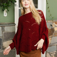 Ribbed Knit Pattern Poncho w/ Sleeves