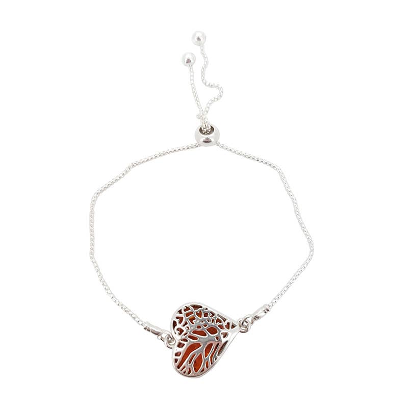 Cognac Amber Heart Lariat Slider Bracelet