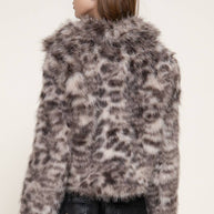 Long Sleeve Notched Collar Printed Faux Fur Jacket