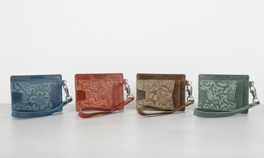 Small ID Wristlet Floral Filigree Leather