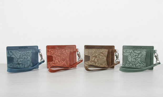 Small ID Wristlet Floral Filigree Leather