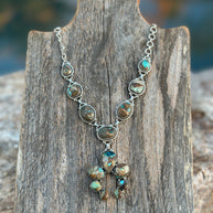 Handmade Royston Ribbon Turquoise Naja & Sterling Silver Lariat Necklace