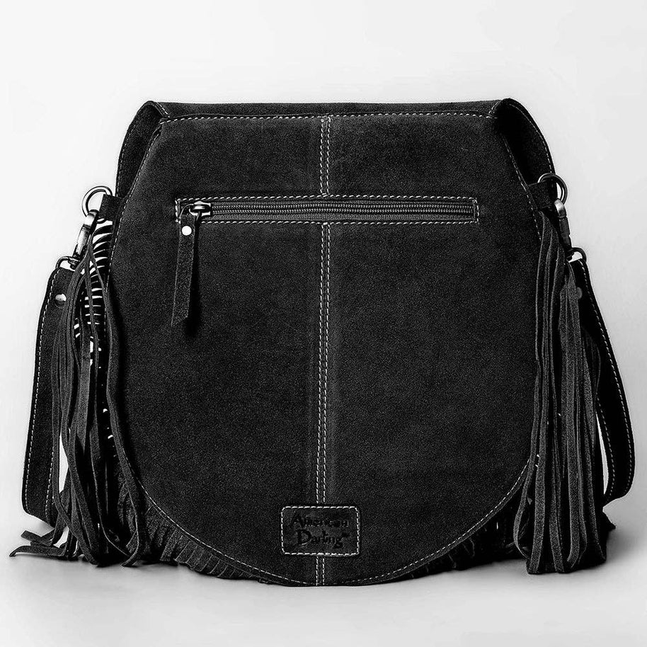 Suede Western Fringe Messenger Bag - White Stitch Design
