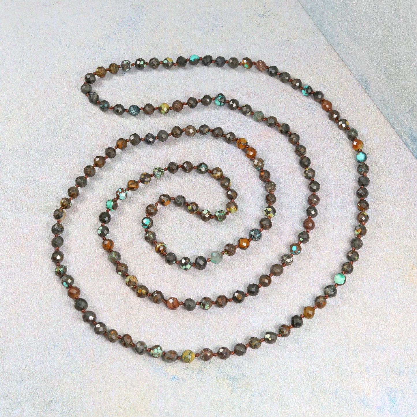 36" 5mm Infinity Faceted Black African Turquoise Necklace