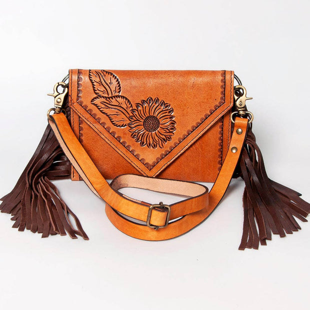 Hand-Tooled Sunflower Leather Envelope Purse