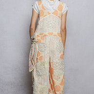 Floral Patchwork Woven Overalls