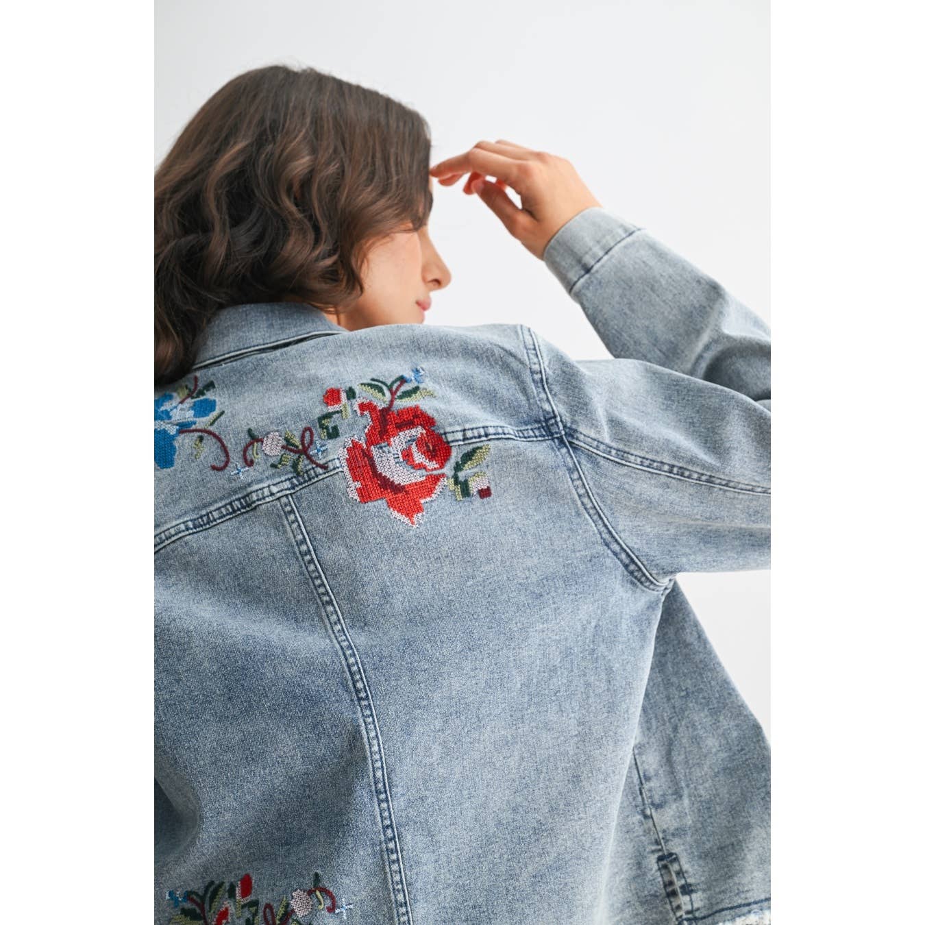 Rose Embroidered Denim Jacket