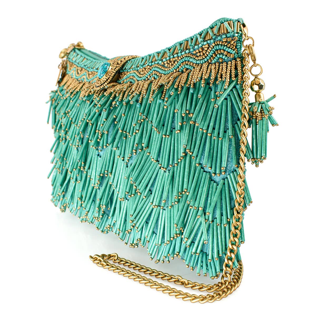 Turquoise Fringe Beaded Crossbody