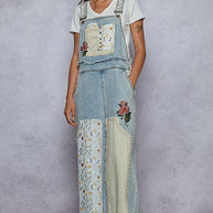 Pol Clothing Floral Patchwork Embroidery Overall