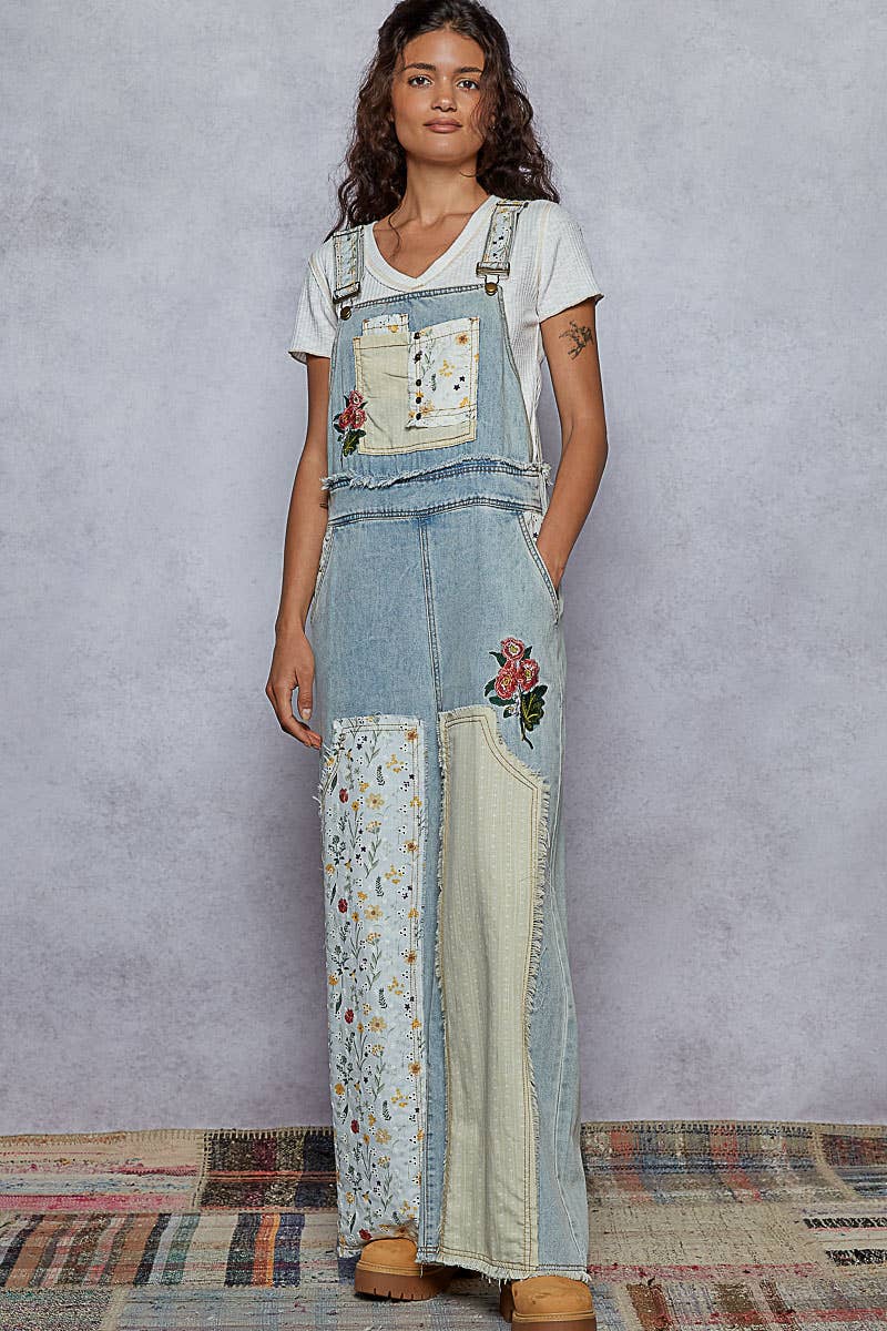 Pol Clothing Floral Patchwork Embroidery Overall