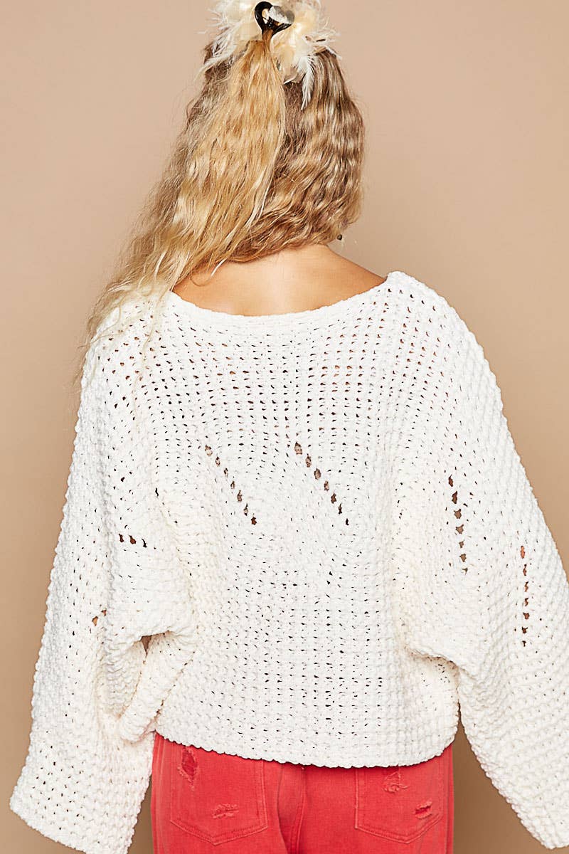 Semi-cropped chenille sweater