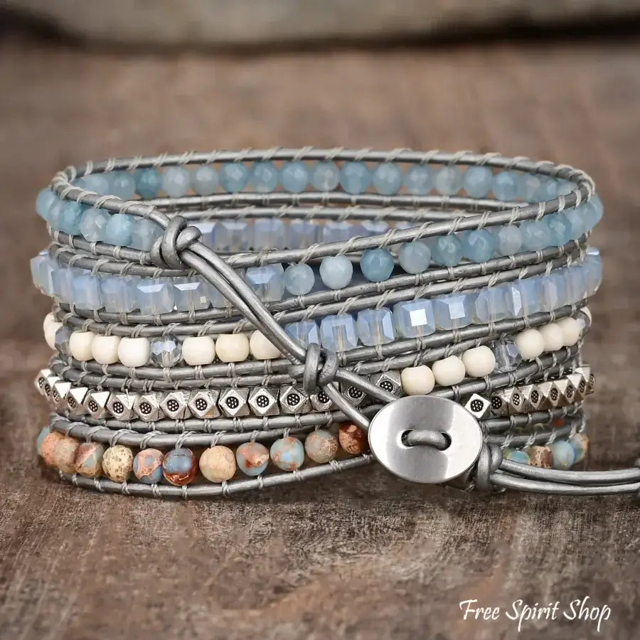 Natural Blue Topaz & King Jasper Wrap Bracelet