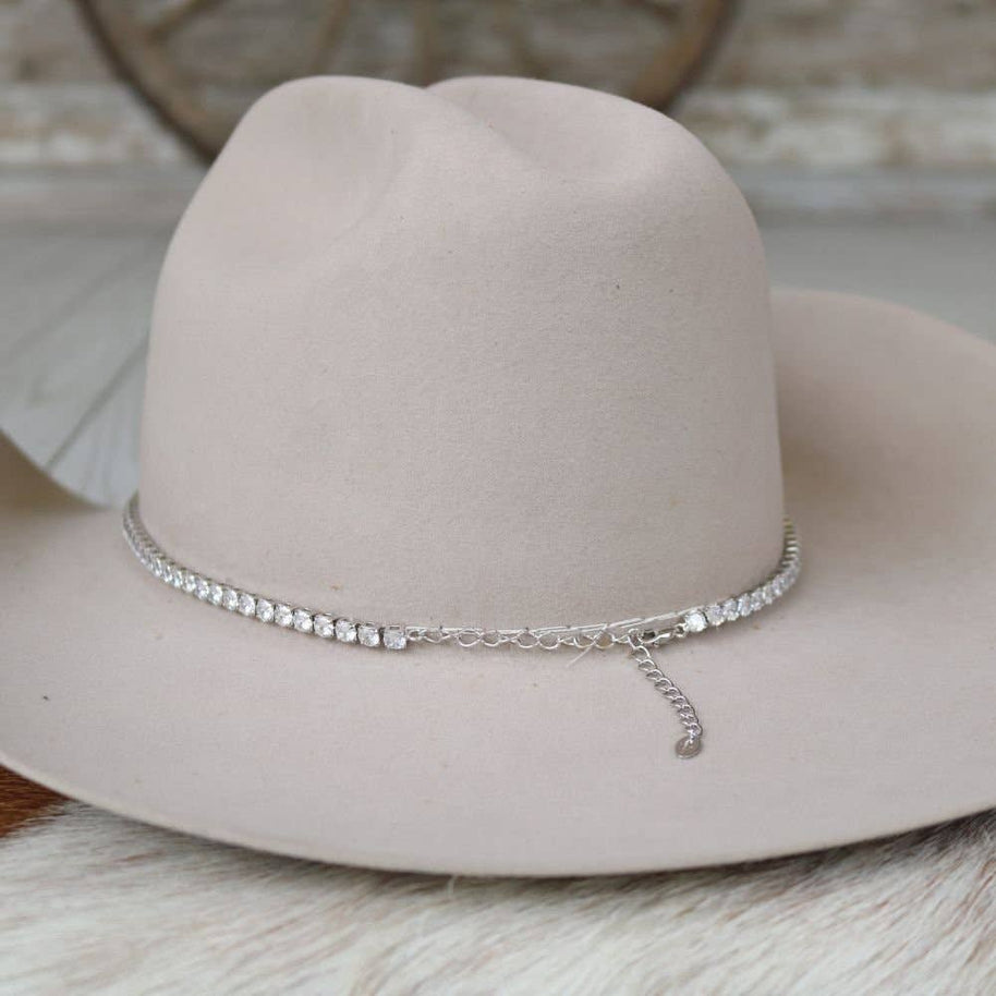 Tennis Chain Rhinestone Rhodium Hat Band - The Jolene