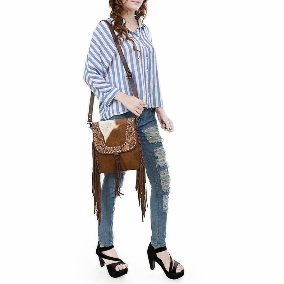 Leather Messenger Purse with Fringe